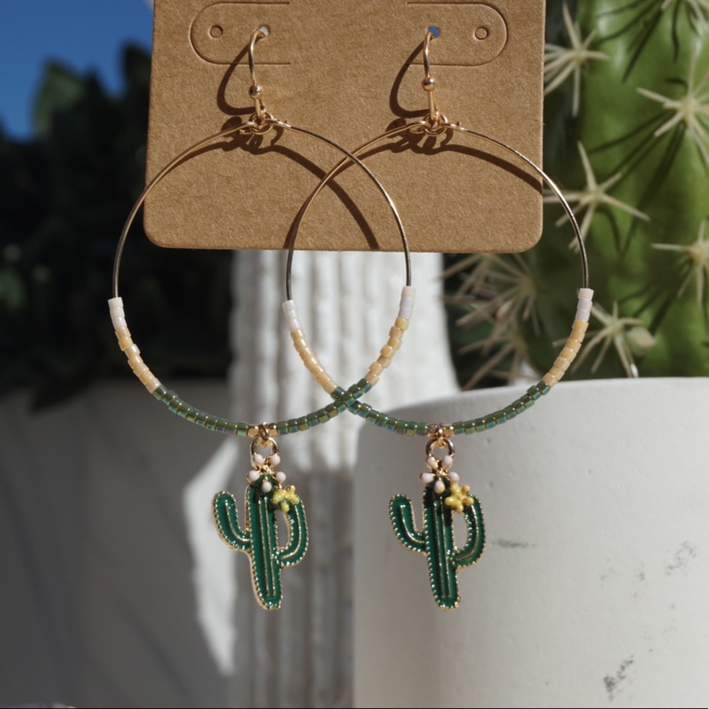 Saguaro Charm Beaded Hoops